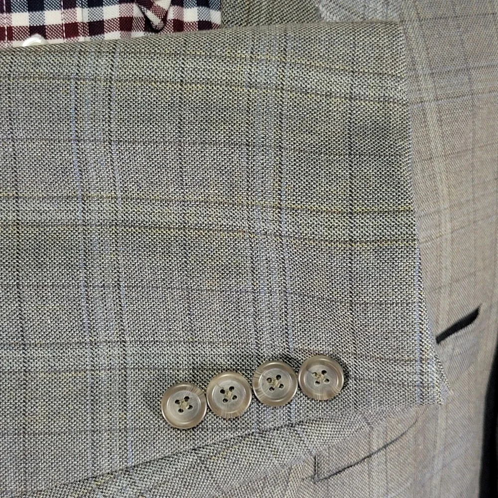Joseph Feiss Men's Sport Coat Blazer Two Button Brown Plaid‎ Wool Classic 46R